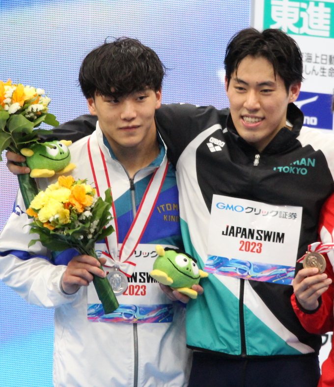 <p>男子200mバタフライ本多(右)、森本(左)選手</p>