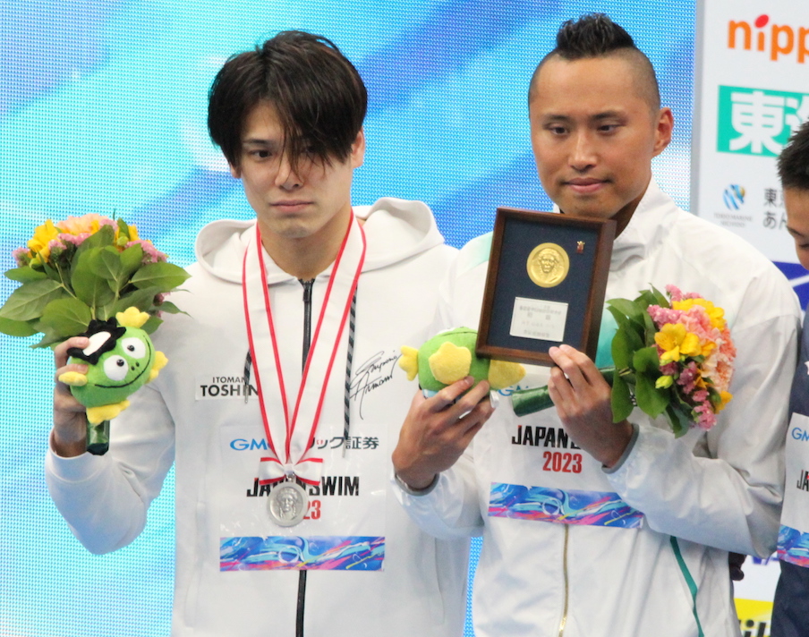 <p>男子50m自由形 中村選手(左) 塩浦選手(右)</p>