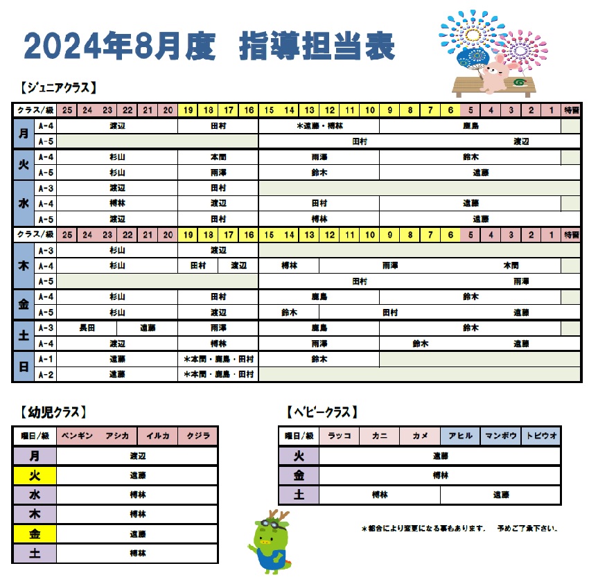 担当表