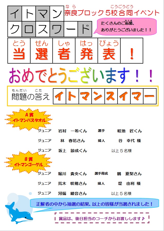 クロスワードクイズ当選者発表