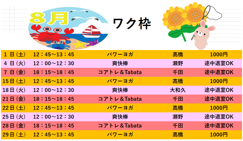 ８月ワク枠