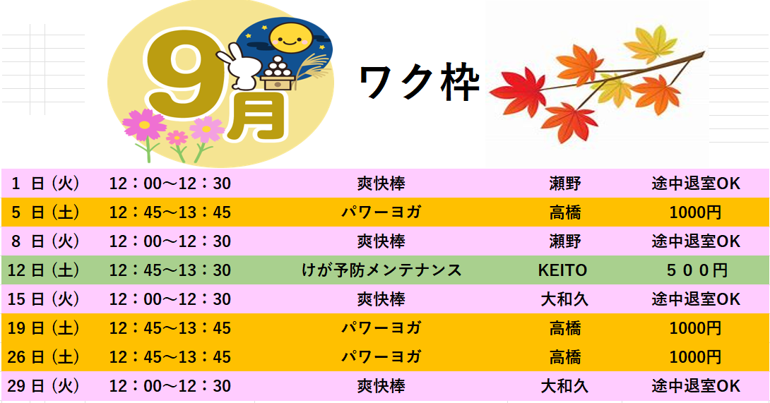 9月ワク枠について
