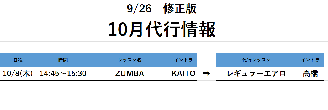 10月代行情報