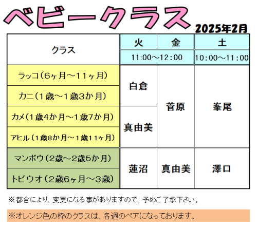 ベビー担当表