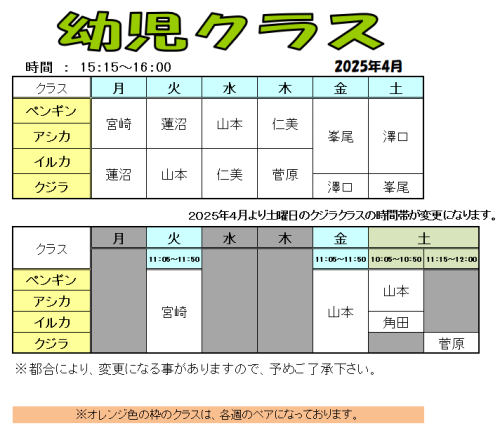 幼児担当表