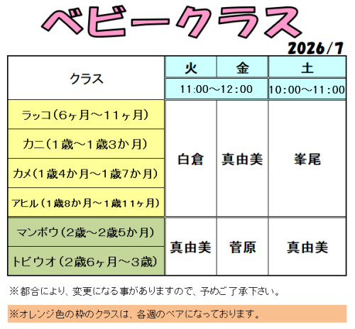 7月担当表