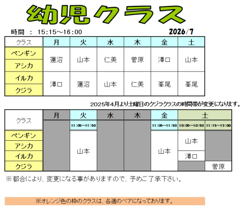 7月担当表
